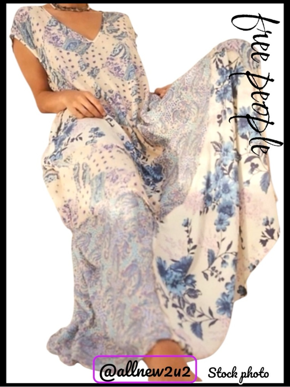 Free People Desert Flower Blue Combo Patchwork Maxi Dress - Picture 6 of 16
